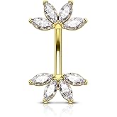 COCHARM Lotus Both Ends Belly Button Rings 14G Unique Belly Button Piercing Cute Belly Navel Piercing Jewelry