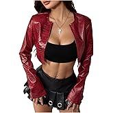 MakeMeChic Women's Faux Leather Cropped Jacket Open Front Long Sleeve Y2k Outerwear