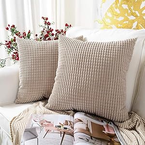 MERNETTE Pack of 2, Corduroy Soft Decorative Square Throw Pillow Cover Cushion Covers Pillowcase, Home Decor Decorations for Sofa Couch Bed Chair 20x20 Inch/50x50 cm (Granules Earth)