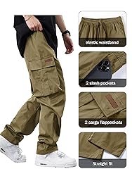 PLEPAN Men's Casual Cargo Pants Drawstring Hiking