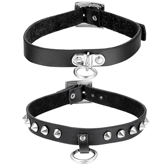 Oidea Muttertagsgeschenke Damen Herren Lederhalsband Choker(2PCS), Punk Rock Lederkette Halskette Halsband mit Kreis Taper Ni