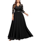 Miusol Women's Formal Floral Lace V Neck Plus Size Bridesmaid Party Maxi Dress