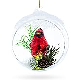 Red Cardinal Bird Encased in Glass Ball Christmas Ornament