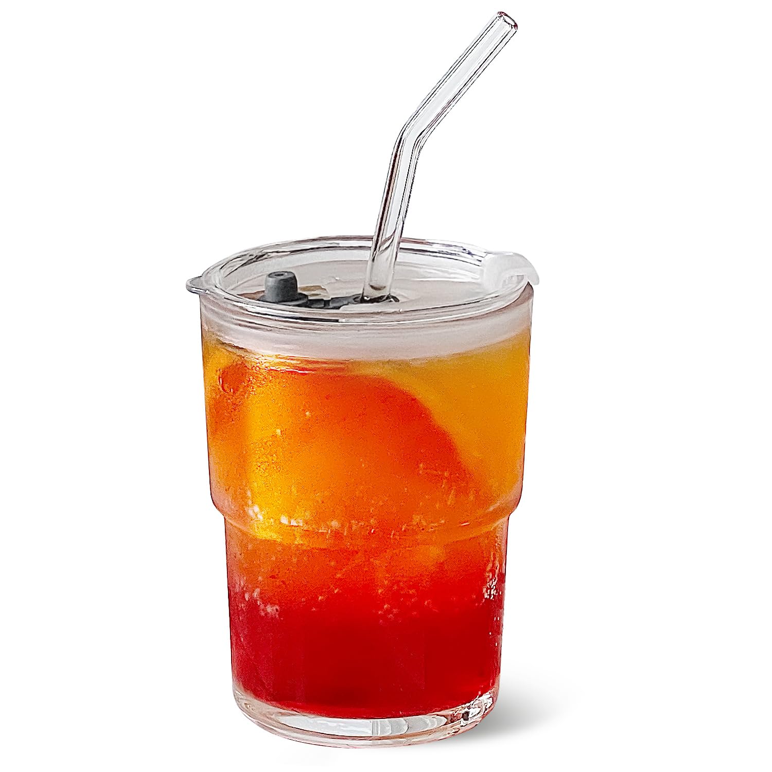 Photo 1 of (used) Olvini 13oz Glass Tumbler with Straw and Lid, Reusable Iced Coffee Cup Tumbler, Cute Glass Cups for Water, Matcha, Travel Coffee Mugs (Clear)