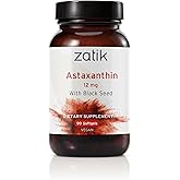 Zatik Naturals - Astaxanthin 12mg with Organic Black Seed, Antioxidant, 90 Vegan Softgels