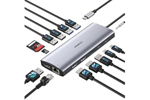 IAVKYU Laptop Docking Station 3 Monitors 4K@60Hz, 14 in 1 USB C Dock with Dual HDMI, DP, 100W PD, 1000M Ethernet, SD/TF Card Reader, 5 USB-A, 1 USB-C, Mic/Audio USB C HUB Compatible with Dell/HP Laptops