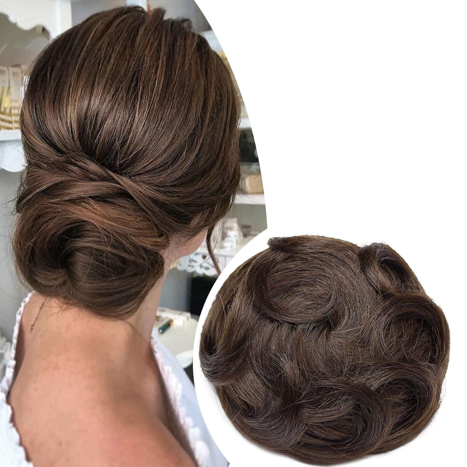 SEGO Real Messy Hair Ccrunchies for Women Human Hair Buns Updo Hairpieces [#2 Dark Brown] One Piece Remy Hair Extension Chignon Drawstring Ponytail Curly (30g) — image 1