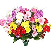 FAICOIA 6 Pcs Artificial Flowers for Outdoors Silk Impatiens Flowers Bouquet Faux Hibiscus Flowers UV Resistant Fake Plants for Spring Summer Porch Patio Window Box Balcony Planters Home Indoor Decor