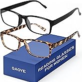 Gaoye +1.0 2-Pack of Reading Glasses - Blue-Light Filter, UV Protection - Readers with Rectangle Frames