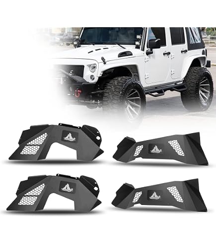 Hawkley JK Inner Fender Liners For Jeep Wrangler JK/JKU (2007-2018) - Front & Rear, Steel, Bolt-On, Splash Guard, Off-Road Protection