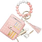 COOLANS Silicone Bracelet Wristlet Wallet Credit Card Holder RFID,ID Window,Key Ring Tassel,Slim Wallet Women Keychain Purse