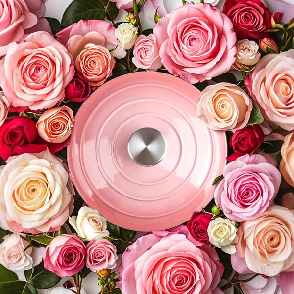 3 QUART DUTCH OVEN ENAMELED CAST IRON WITH LID – BIG DUAL HANDLES – OVEN SAFE UP TO 500°F – CLASSIC ROUND POT FOR VERSATILE COOKING PINK