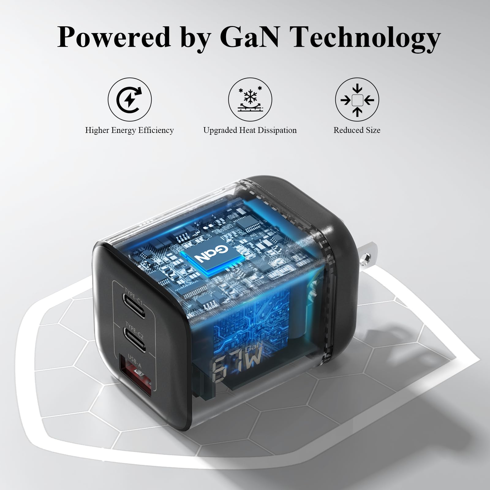 Minthouz USB-C-Ladegerät mit Charging Cable, PD 67W, 3-Port-GaN-Mehrfachnetzteil, Fast Charger kompatibel mit Lenovo ThinkPad/Dell XPS/MacBook/Samsung Galaxy Serie 5