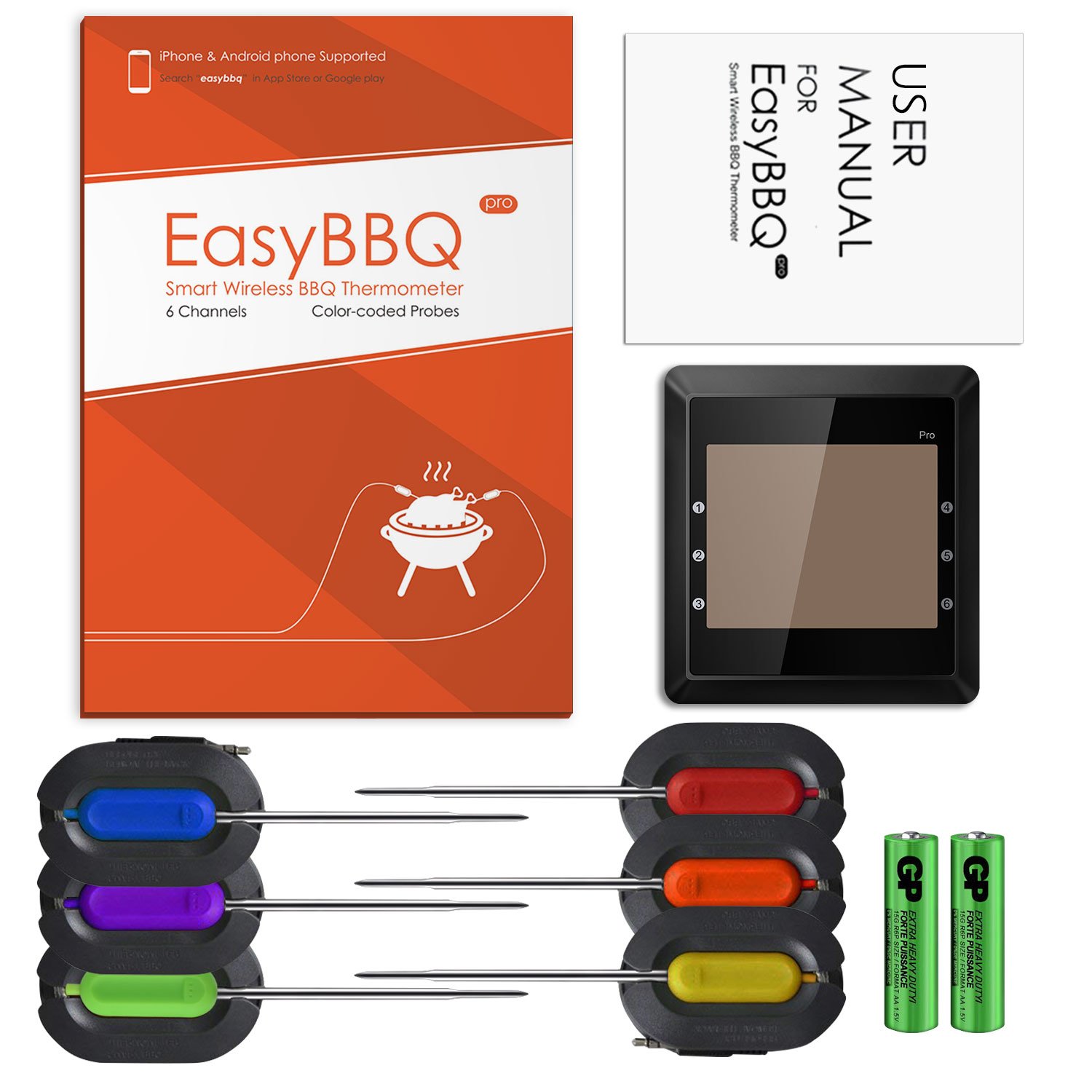 Meat Thermometer Wireless Smart Digital Bluetooth Super Fast Instant Read 6 Long Probes Grill Thermometer, Phone App Wifi Remote Food Thermometer for Kitchen Cooking Food BBQ Grill Candy Smoker ( IOS & Android )