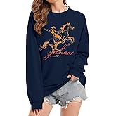 JINTING Western Sweatshirts for Women Rodeo Skull Cow Sweatshirt Long Live Cowgirls Pullover Retro Long Sleeve Shirt