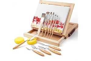 Portable Wooden Tabletop Art Easel for Painting Canvases, Fuumuui Sketchbox Easel with Paint Brushes Knives Sponges for Painting, Drawing and Sketching, for Artists Beginners & Student