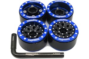 HOBBYSOUL Adjustable Offset 1.0 Beadlock Wheels Blue Black, Heavy 1.0 RC Crawler Rims Weight 21g/Rim 7mm Hex Rims for Axial SCX24 Crawler & Other 1/24 RC Crawler Car Truck, (4-Pack)
