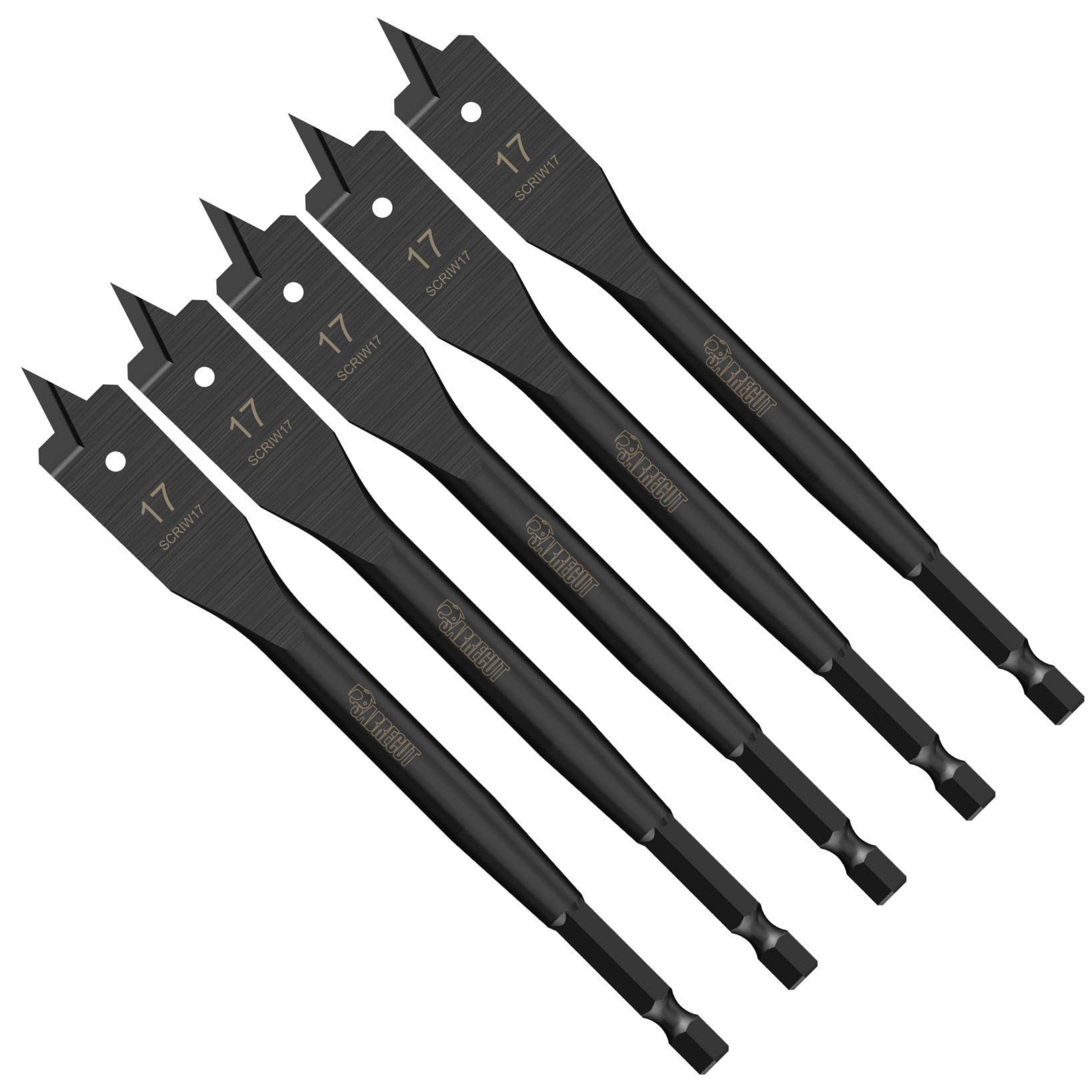 5 x SabreCut SCRIW17_5 17mm x 152mm Impact Rated Flat Wood Spade Bits for Softwood Hardwood Chipboard
