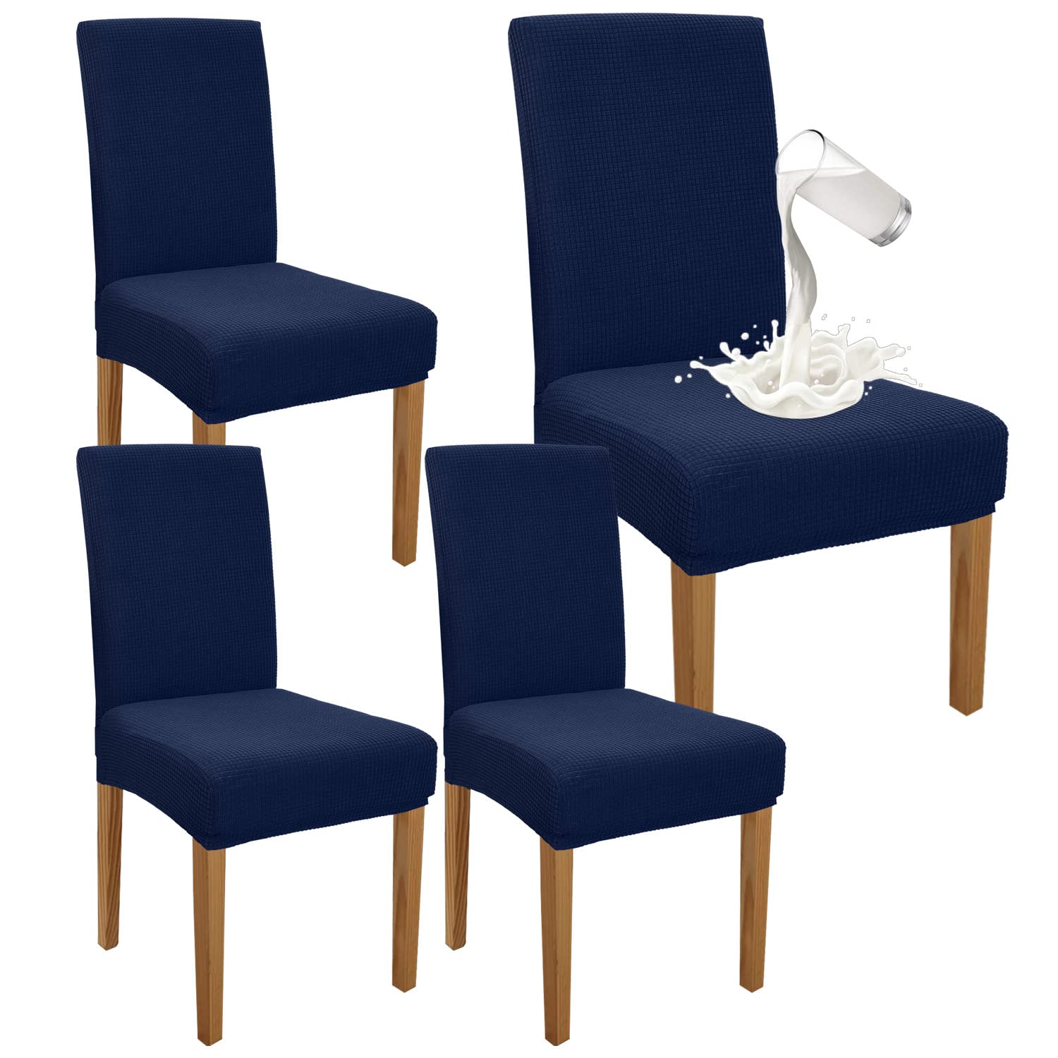 Granbest Premium Waterproof Dining Chair Covers Set of 4, Stretch High Back Chair Slipcovers for Dining Room, Washable Removable Chair Protector for Banquet, Kitchen, Party (NavyBlue, Pack of 4)