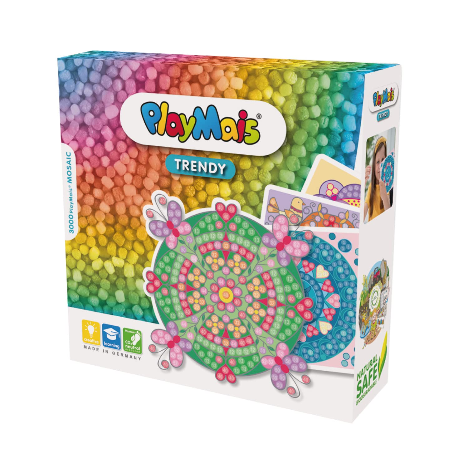 PlayMais TRENDY MOSAIC MANDALA creative craft kit for girls from 6 years | 3000 PlayMais & 6 mosaic templates with mandalas | stimulates creativity & motor skills | natural toy