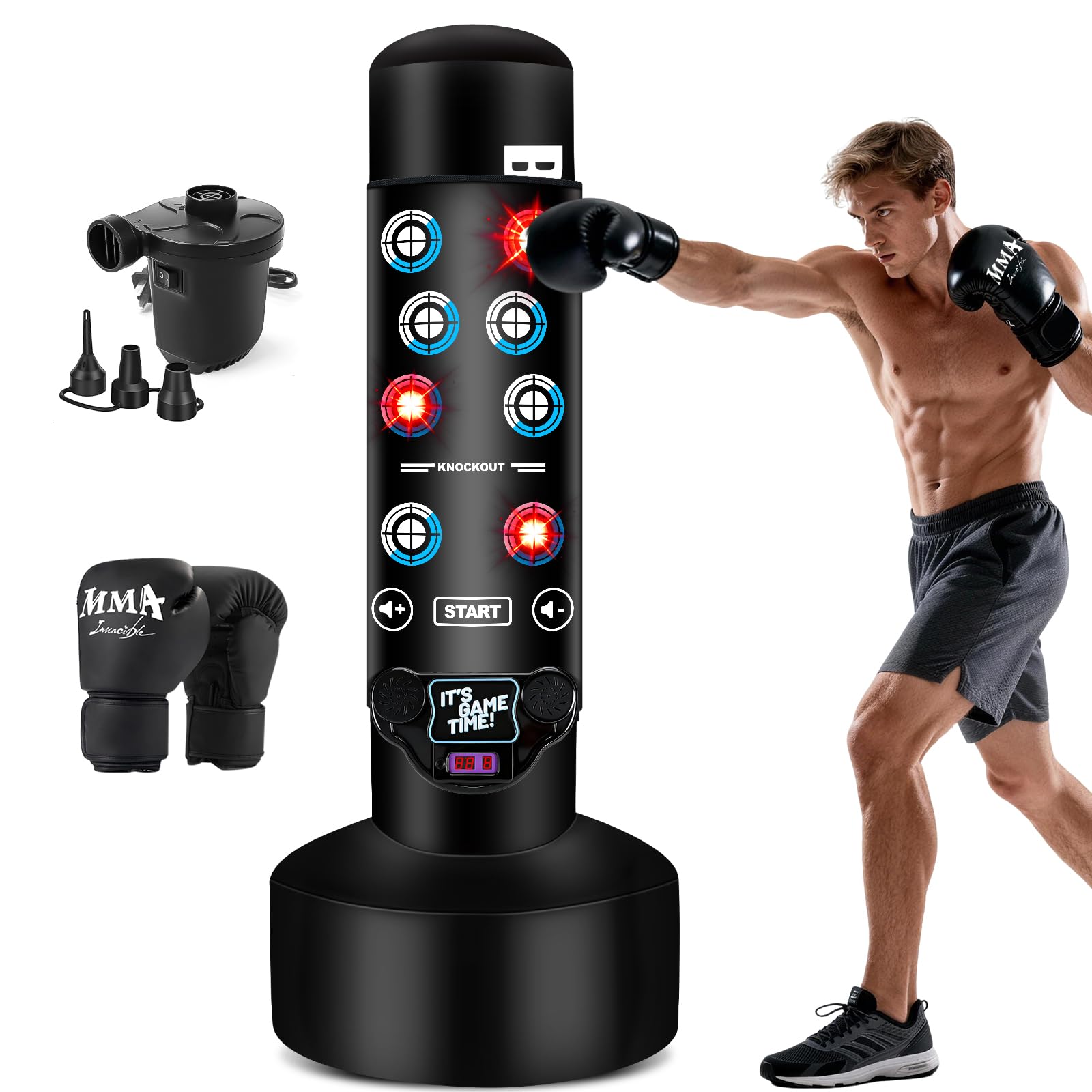 Photo 1 of ****************************USED, HAS FOUL ODOR************************
Upgraded Punching Bag for Adults with Interactive Boxing Music Mat, 69'' Boxing Bag with Scoring, Light, Music Pad, Boxing Gloves and Electric Air Pump, Kickboxing Bags for Beginners 