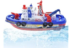 Fire Boat Bath Toys - Electric Toys Fire Boat Games, Battery Operated Ship Kids Games with Lights & Music, Automatic Water Sp