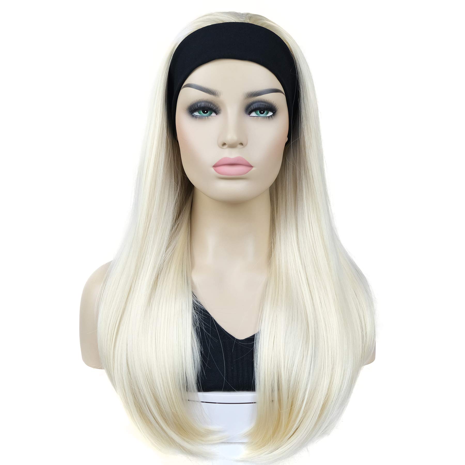 Lydell Long 3/4 Women's wigs hairpiece Straight with Adjust Black Headband wig Synthetic Hair (613 Blonde)