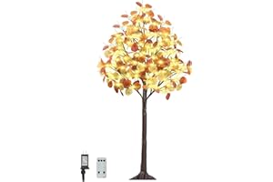 TIYIVIRI Fall Lighted Eucalyptus Tree - 4FT Light Up Eucalyptus Fall Tree with 60 LED Lights, 180 Leaves, Thanksgiving Decor Artificial Tree with Remote 8 Flashing Modes, Timing, for Home Harvest Decoration