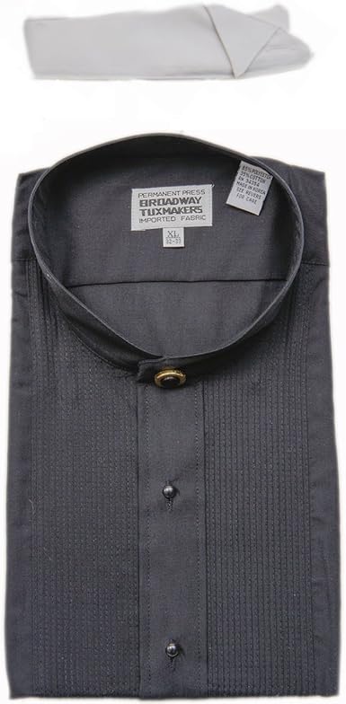 No Collar Banded Black Tuxedo Shirt 