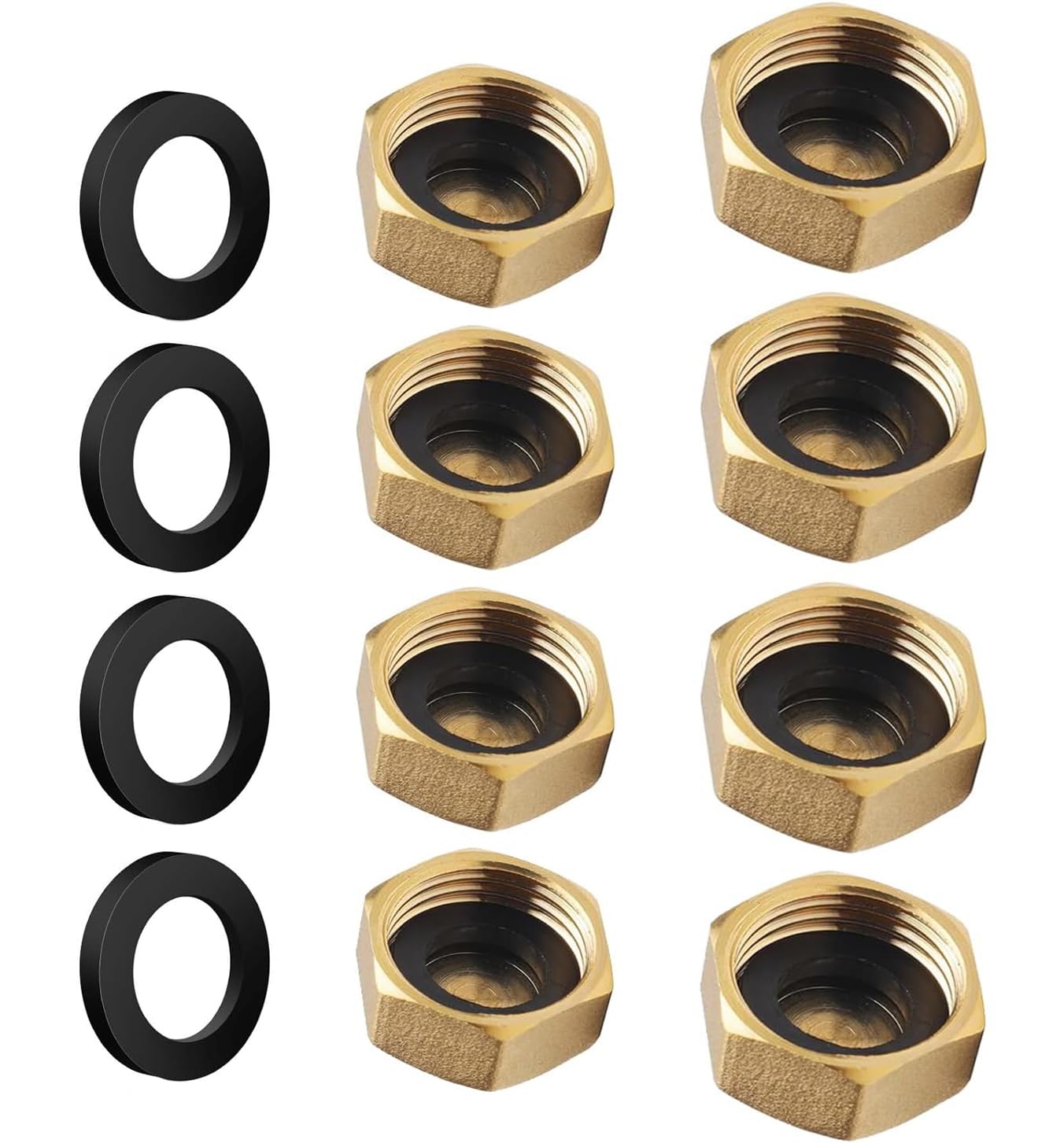8 PCS Brass Blanking Cap, Female Blanking Stop Cap with Washers Hex 1/2" and 3/4" Brass Blanking Nuts Caps Internal Thread Hexagonal Stop End Cap Plumbing Fittings