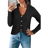 MAOECO Womens Cardigan Sweaters Trendy Cropped Button Up Long Sleeve V Neck Loose Boho Casual Knit Tops Fall Outfits