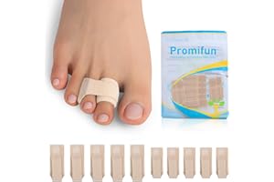 Promifun 10 Pack Fabric Hammer Toe Corrector, Reusable Broken Toe Protectors Taped Wraps, Hammertoe Straightener, Toe Splint for Broken Toe, Crooked Toes, Bent Toes （Brown 5L+5S）