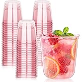 KesaPlan 50 Pcs Pink Plastic Cups, 12oz Disposable Stemless Wine Glasses for Cocktail Cute Clear Cocktail Wine Glasses Pink Party Cups for Valentine's Galentine's Day Wedding Christmas Party