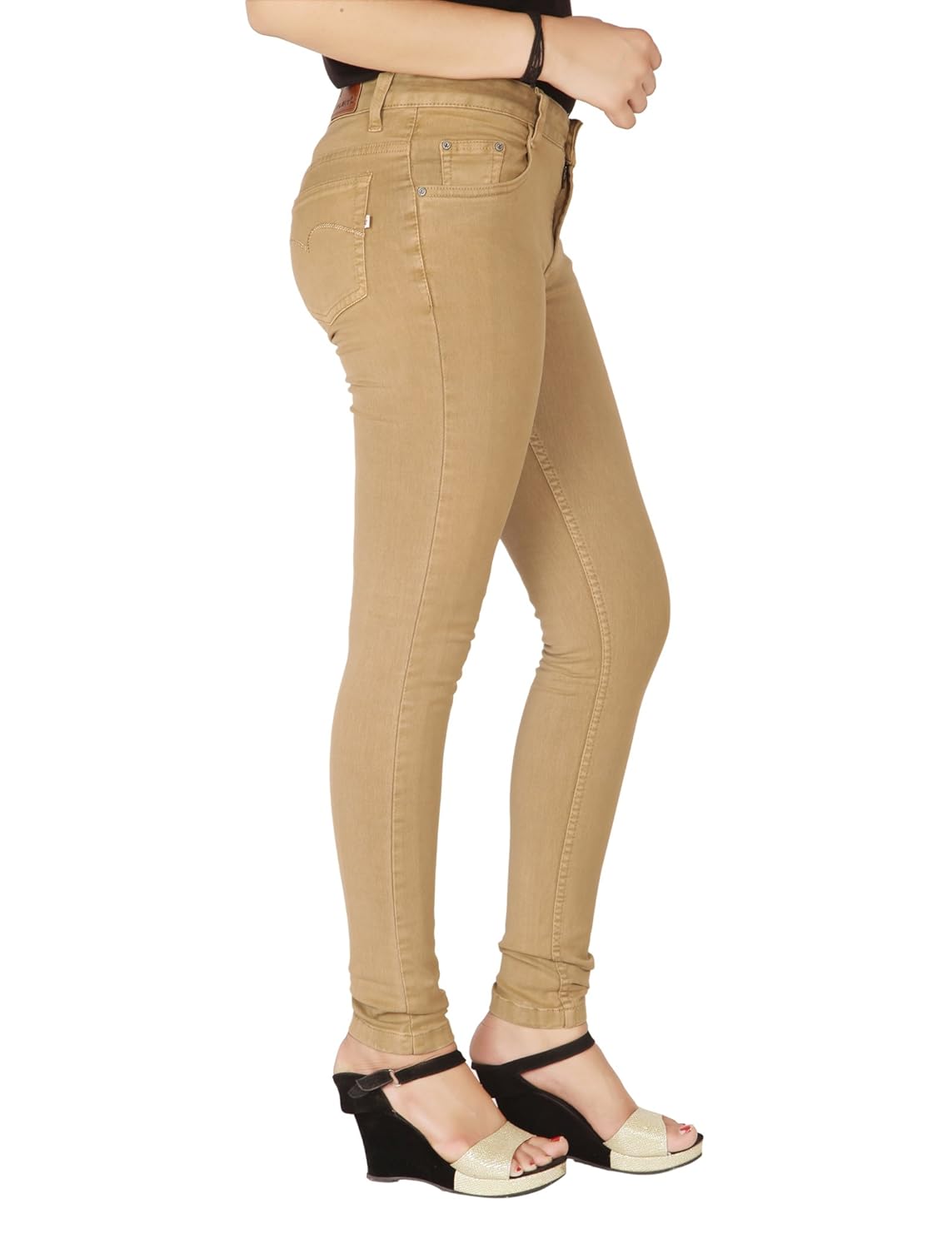 women's high rise stretchable dark beige jeans