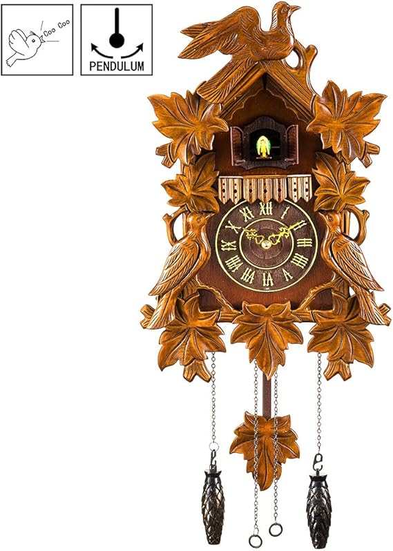 Kintrot Black Forest Cuckoo Clock Handcrafted Wood Quartz Wall Clock Carved Style Pendulum Home