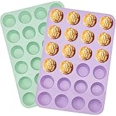 LERIYUFS 24 Cups Silicone Mini Muffin Pan Set, Nonstick Mini Cupcake Pans, BPA Free Small Muffin Tin for Baking, Set of 2 (Green+Purple)