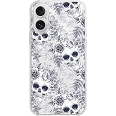 Blingy's for iPhone 16 Case, Fun Floral Skull Pattern Retro Vintage Art Design Transparent Soft TPU Protective Clear Case (6.1 inch) (White Floral Skulls)