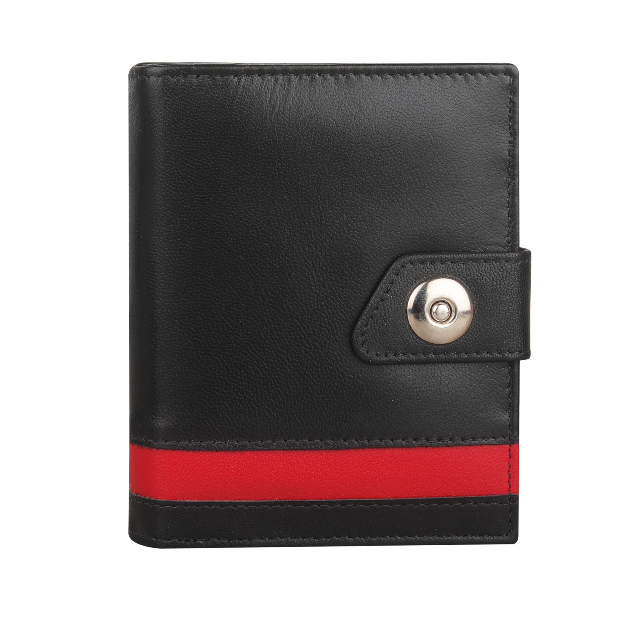 Women's RFID Small Purse, Real Leather Zipped Wallet with Coin & Key Pocket for Ladies, Twin ID Pocket Wallet 630 Black Red