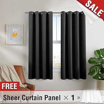 Jinchan Blackout Curtains For Bedroom With One Panel White Sheer Curtain Triple Weave Thermal Insulated Window Curtain Panels Room Darkening Drapes