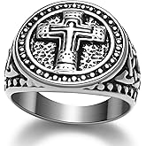Hoyazvet Christian Cross Rings for Men - Stainless Steel Jesus Jewelry with Celtic Knot Sides (Gold/Black/Silver) - Catholic Religious Gift, Size 7-13