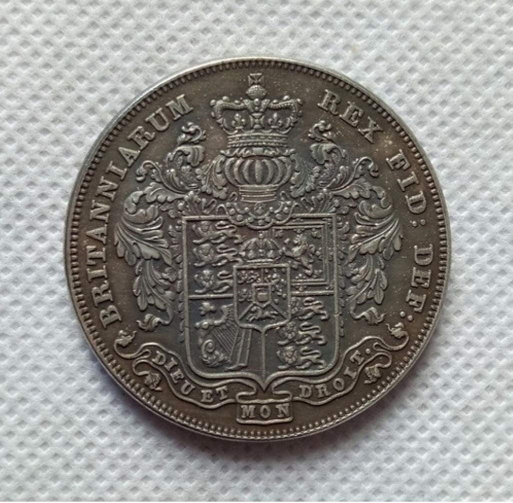 RARE Antique European 1826 United Kingdom - George IV 1 British Crown Great Britain Silver Color Coin