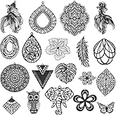 PH PandaHall 38pcs Stainless Steel Filigree Charms 19 Style 1~2 inch Black Flower Animal Leaf Pendants Filigree Metal Pendant for Steampunk Earrings Jewelry Hairpin Necklace Making, Halloween Decor