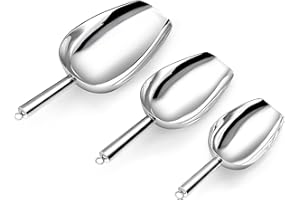 P&P CHEF Canister Scoop Set of 3, Ice Candy Scoop, Stainless Steel Multipurpose Food Scooper for Buffet Jar Freezer, Mirror Finish & Dishwasher Safe, Silver, 8+12+24 Oz