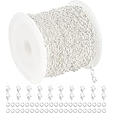UMAOKANG 32.8 Feet Silver Jewelry Chain for Jewelry Making Silver Plated Brass Chain Roll Women Necklace Bracelet DIY Embossed Oval Cable Chain