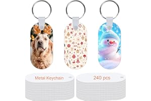 LIZOIDZSM 240 Pcs Metal Sublimation Keychain Blanks Bulk, Double Sided Heat Transfer Ornament Blanks With Keychains