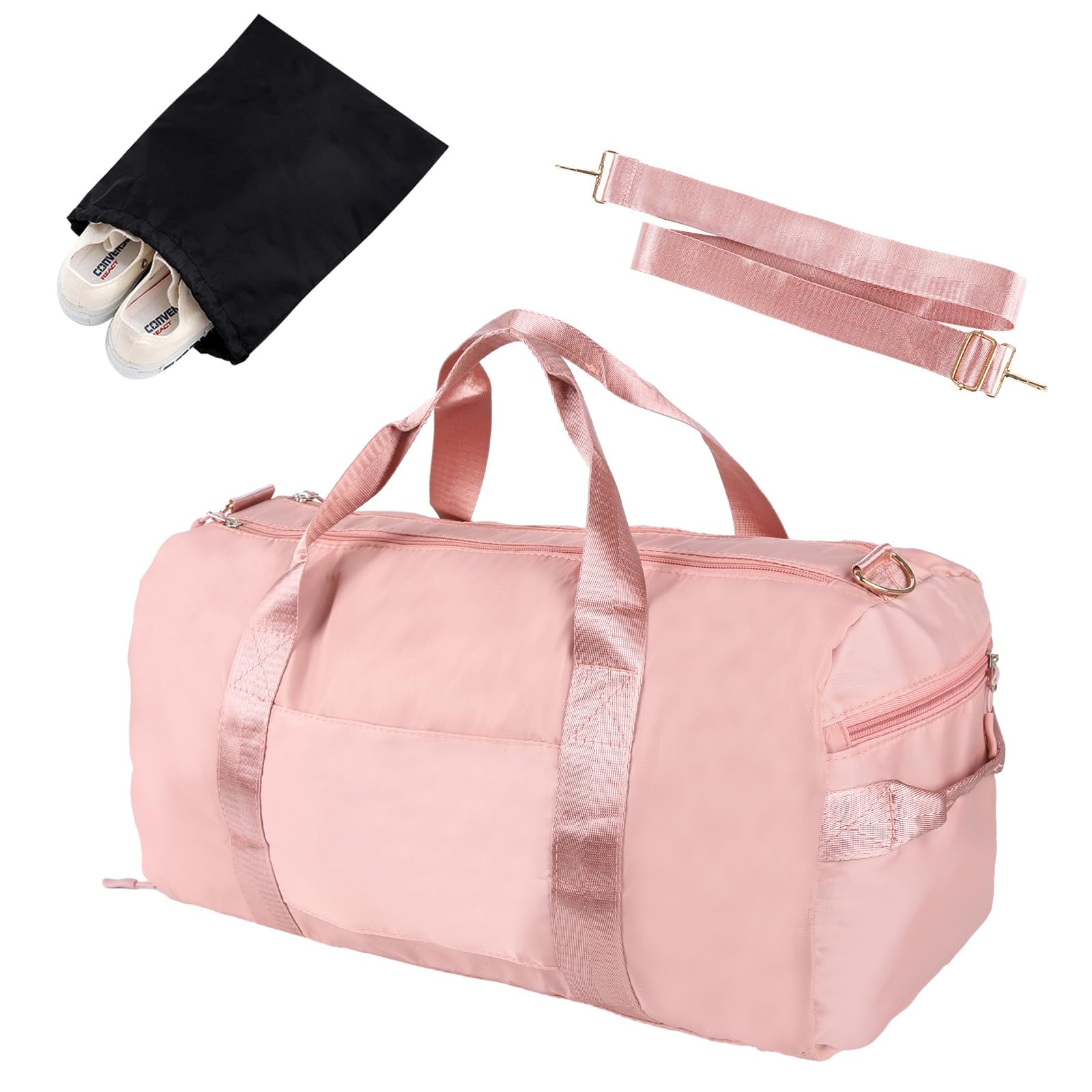 Gukasxi Sports Gym Bag Duffle Bag Travel Bags with Shoes Compartment and Wet Pocket Large Capacity Portable Lightweight Waterproof Overnight Bag Cabin Bag Swimming Bag for Men Women (Pink)