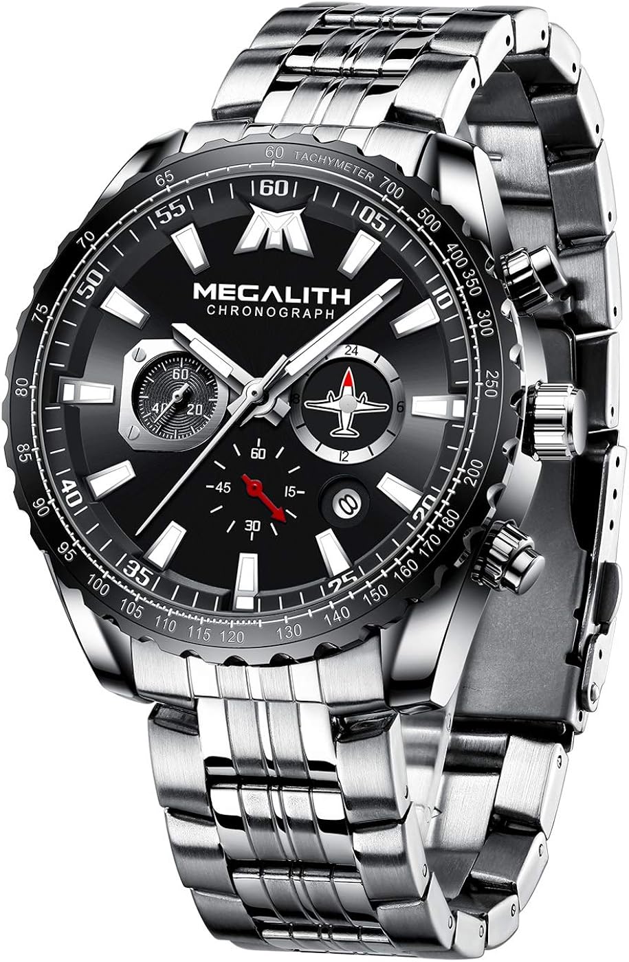 Elite Orologio da uomo nero grigio rosso analogico data cronografo in pelle al quarzo 3 Bar orologio da polso