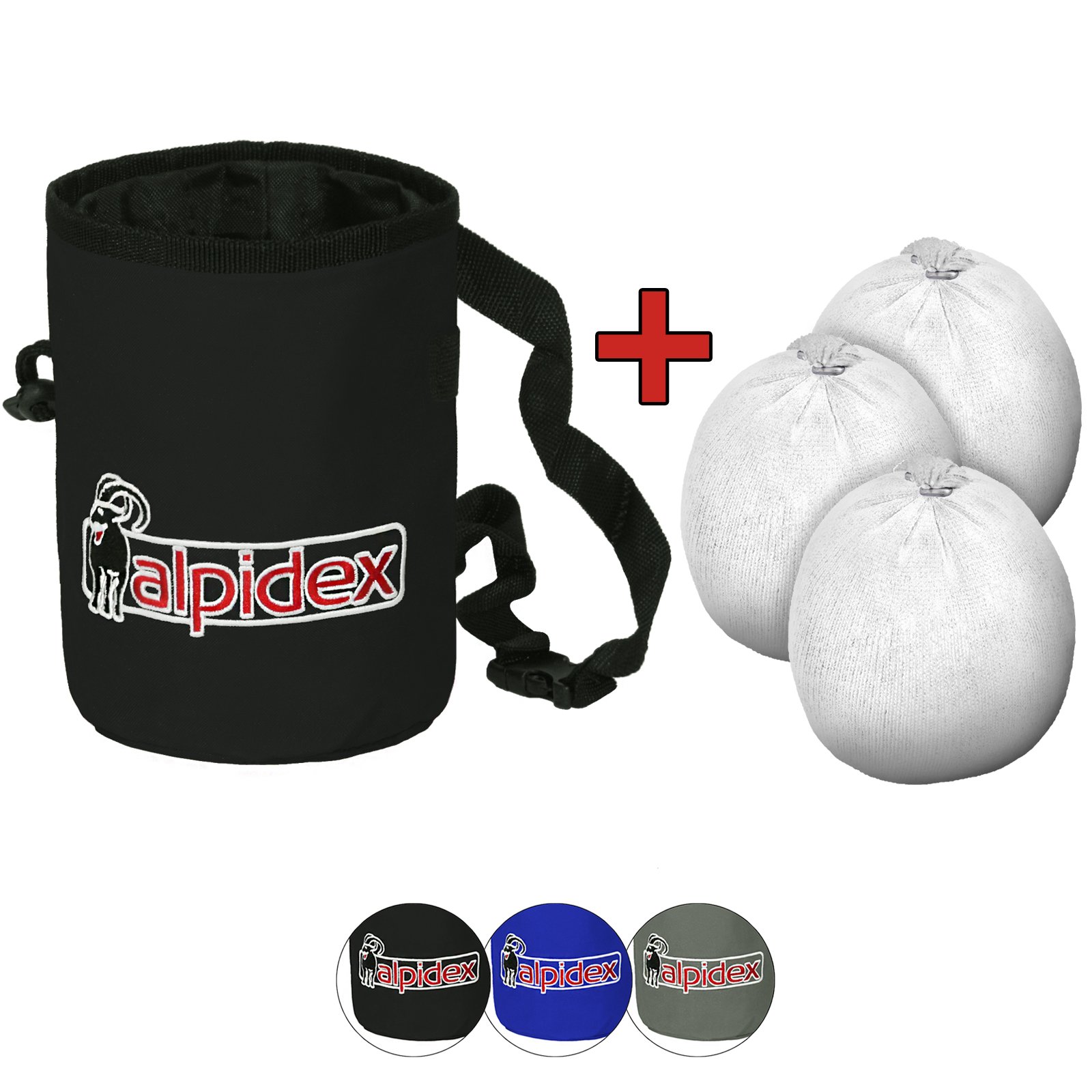 ALPIDEX Chalk Bag for Climbing with 3 x Chalk Ball 35 g and Belt | Chalk Bucket in for Bouldering and Rock Climbing, Colour:Black Rock