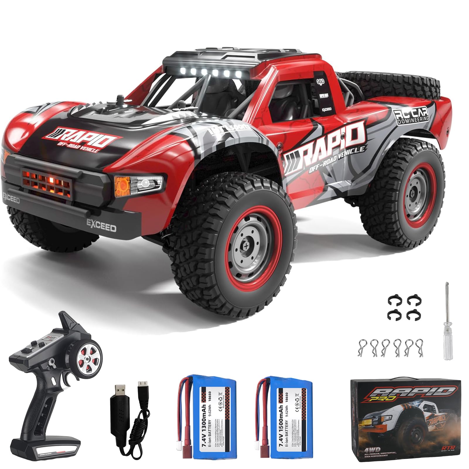 Photo 1 of Yidedraw RC Cars 1:14 RC Truck 30 MPH 4WD Remote Control Car All Terrain Trophy Car for Adults Boys Toys Fast Red Off-Road RC Buggy Big Short Course Monster Truck with 2 Batteries (RTR)