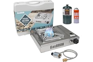 GASBRUH Propane or Butane Stove with Windblocker,Dual Fuel 10000BTU Stainless Steel Portable Camping Stove with CarryCase,Portable Gas Stove for Camping,Tailgating,Outdoor Cooking,Emergency(Fuel not included)